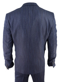 Men's Blue Pinstripe Herringbone Tweed 3 Piece Suit