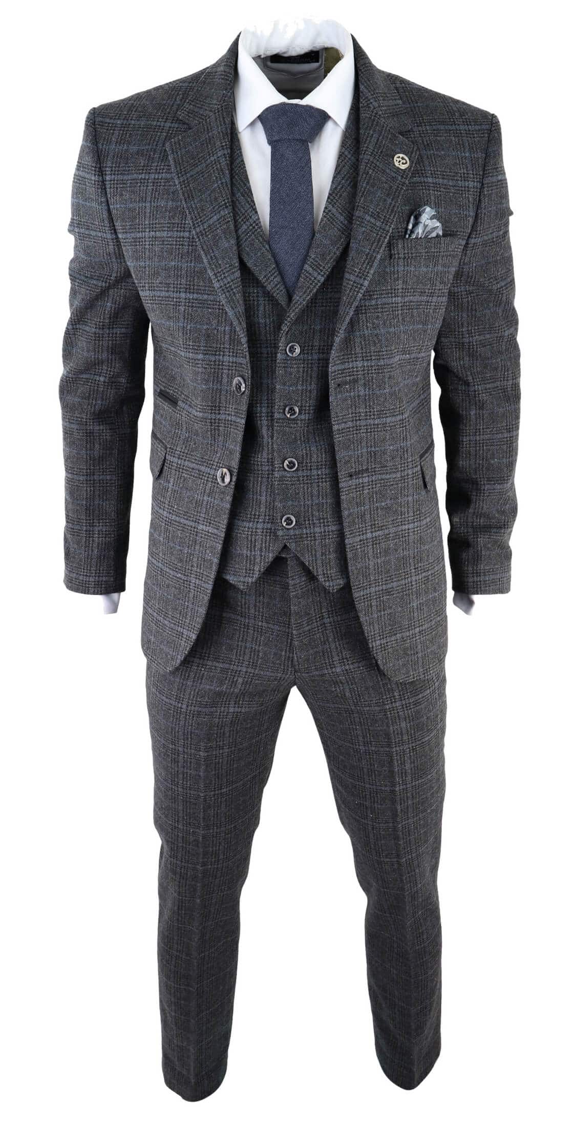 Men's Grey Tartan Check 3 Piece Suit