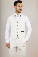 AK-24 Men's White 3-Piece Velvet Wedding Tuxedo with Black Lapels