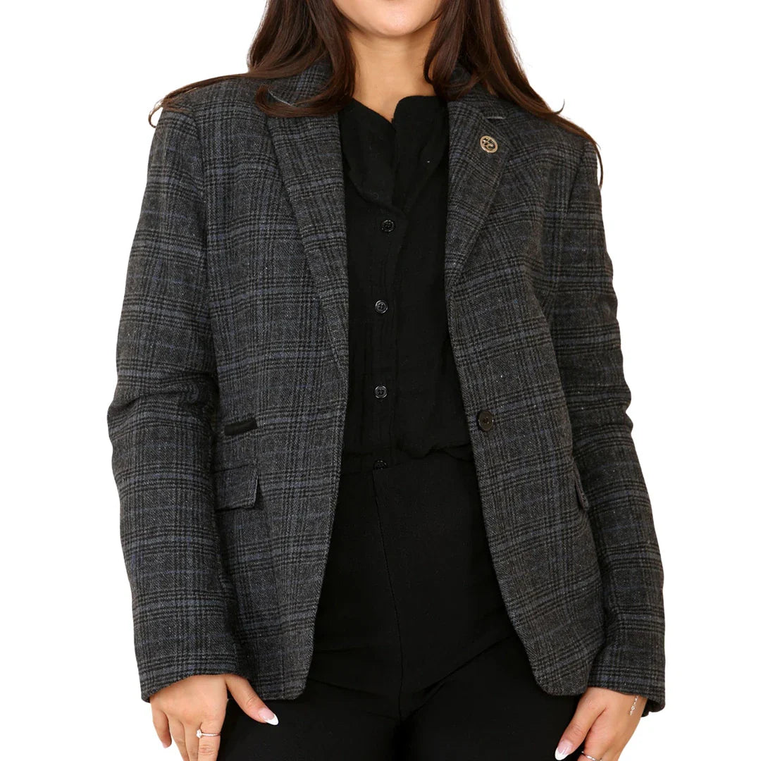 Grauer Damen-Tweed-Karo-Blazer-Anzug
