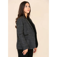 Grauer Damen-Tweed-Karo-Blazer-Anzug