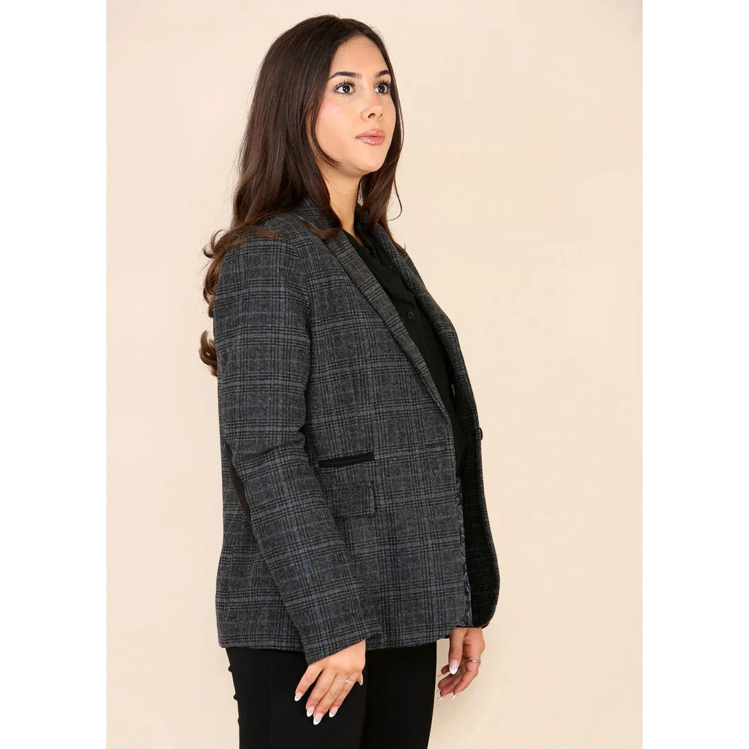 Grauer Damen-Tweed-Karo-Blazer-Anzug