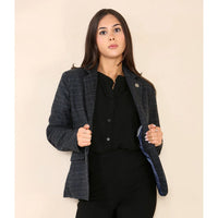 Damen-Tweed-Karo-Blazer, blauer Anzug