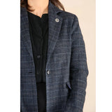 Damen-Tweed-Karo-Blazer, blauer Anzug
