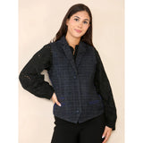 Damen-Tweed-Karoweste, blauer Anzug