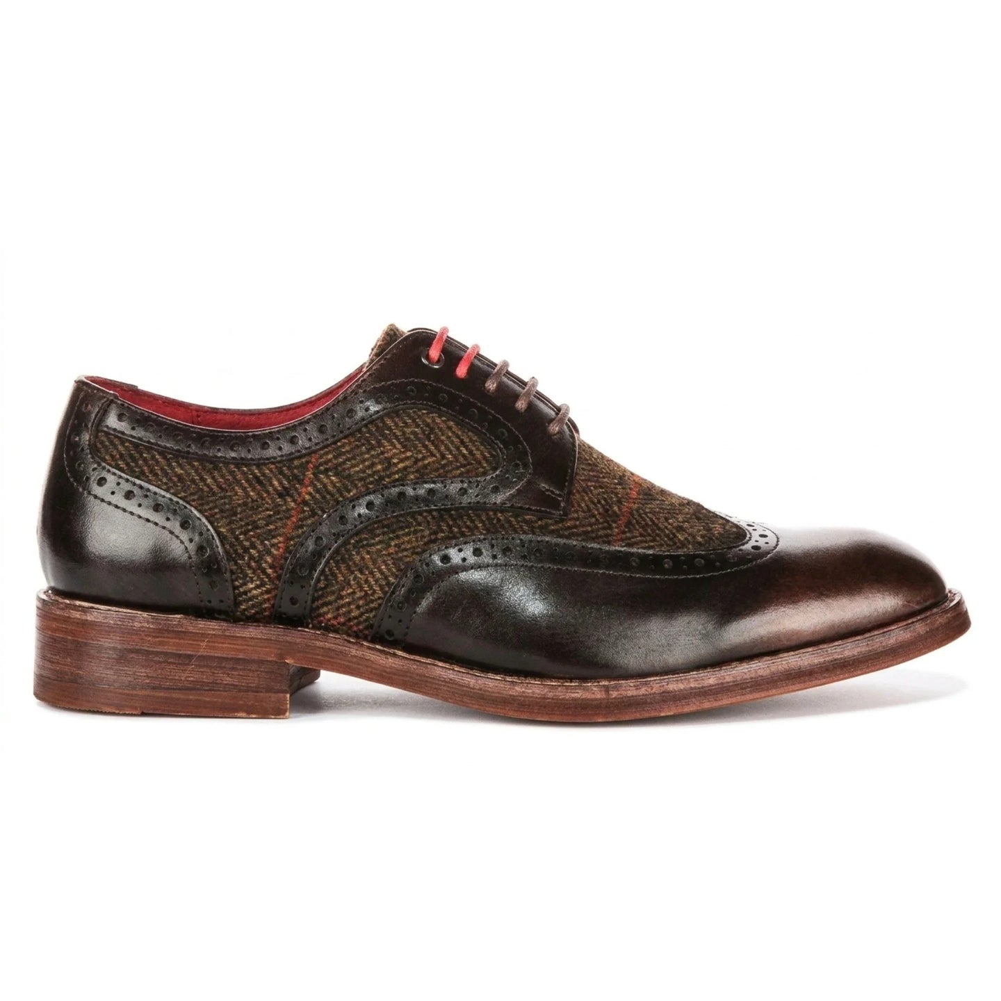 Arlo - Braune Herren-Brogueschuhe aus Leder-Tweed
