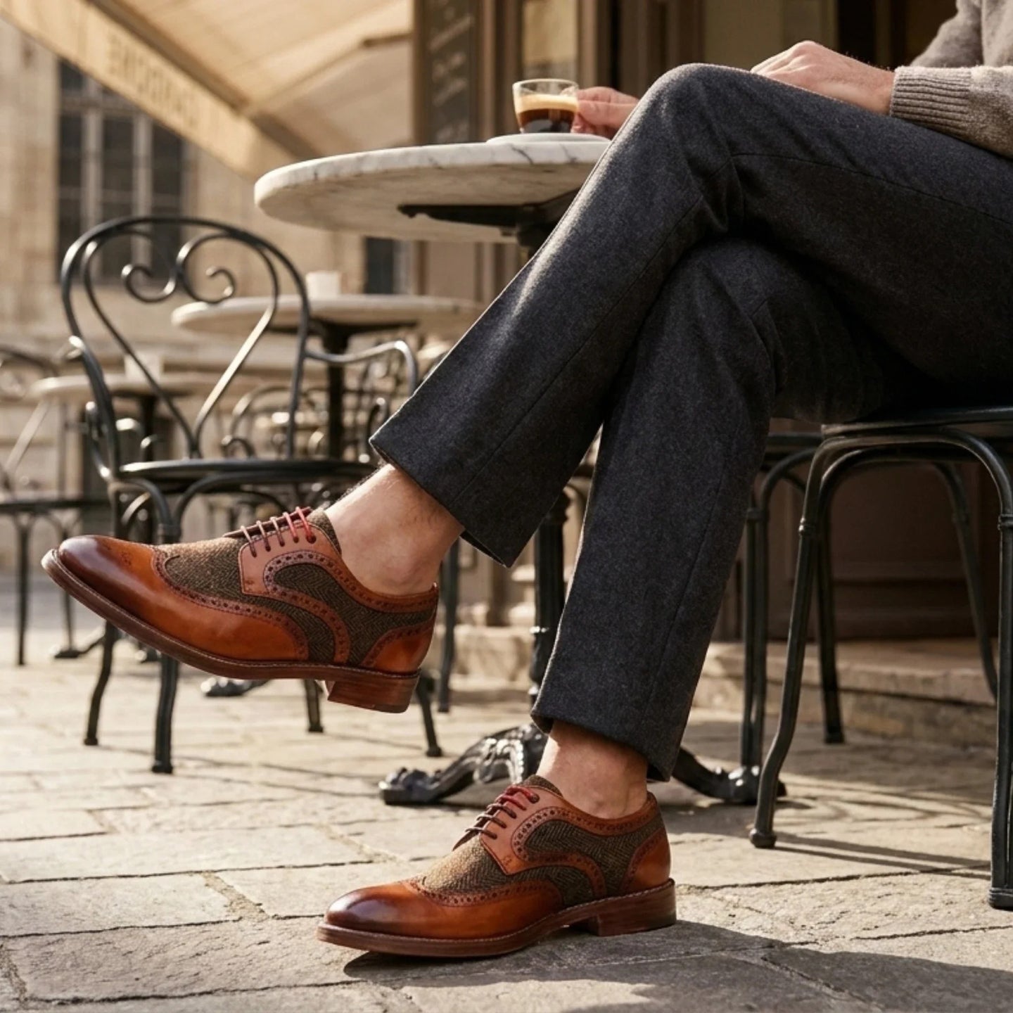 Arlo - Herren-Brogueschuhe aus hellbraunem Tweedleder