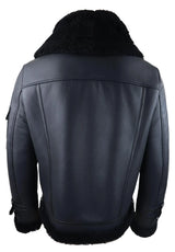 Mens Shearling Sheepskin Coat Zipped Flying Jacket Black Winter Warm Fur