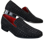 Mens Suede Slip On Loafers Shoes Stud Spikes Silver Smart Casual Shiny Party