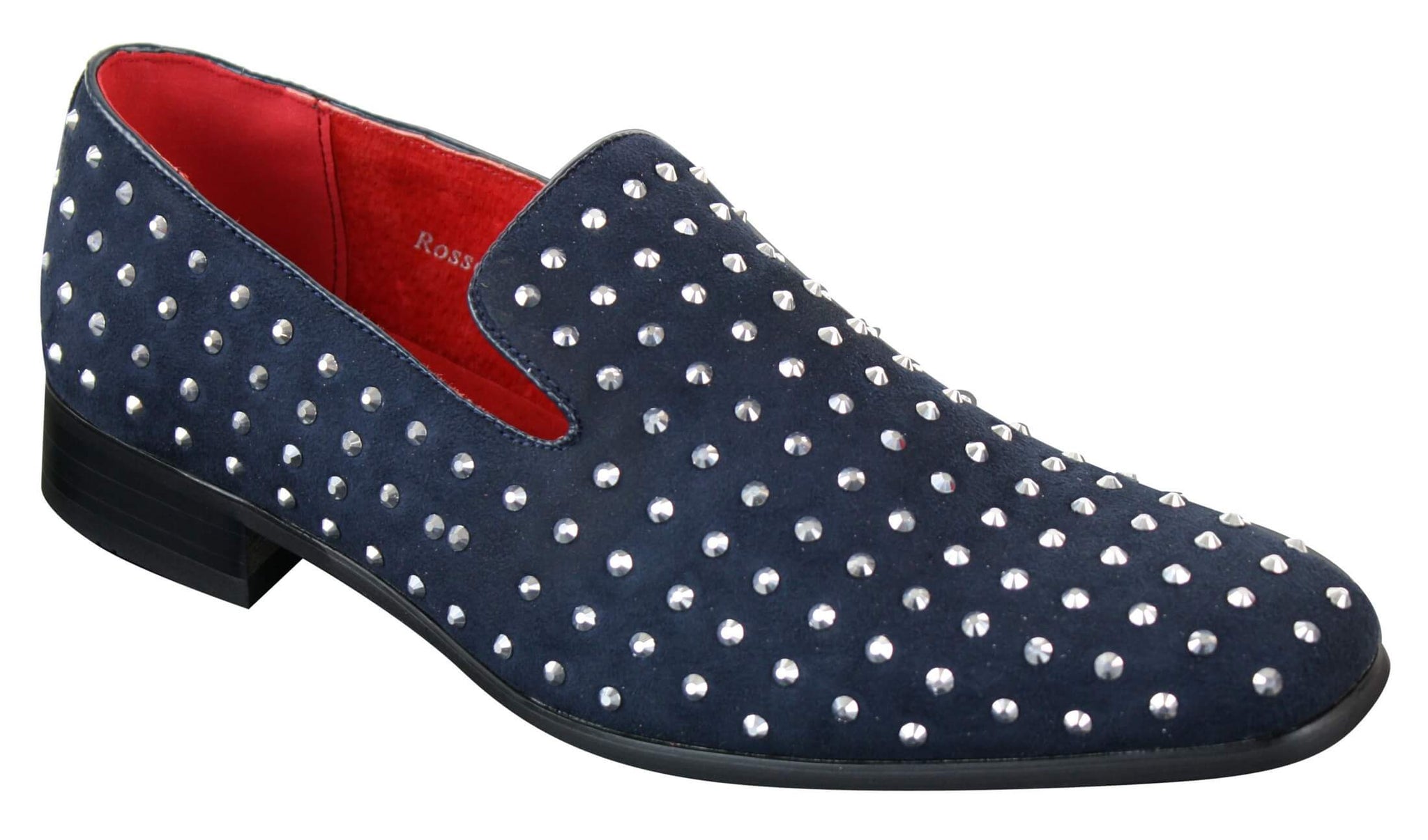 Mens Suede Slip On Loafers Shoes Stud Spikes Silver Smart Casual Shiny Party