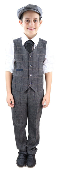 Boys Grey Tweed 3 Piece Peaky Blinders Suit Albert - Wedding Suit
