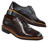 Mens Brogue Oxford Shoes Tan Black Laced Leather Goodyear Welted