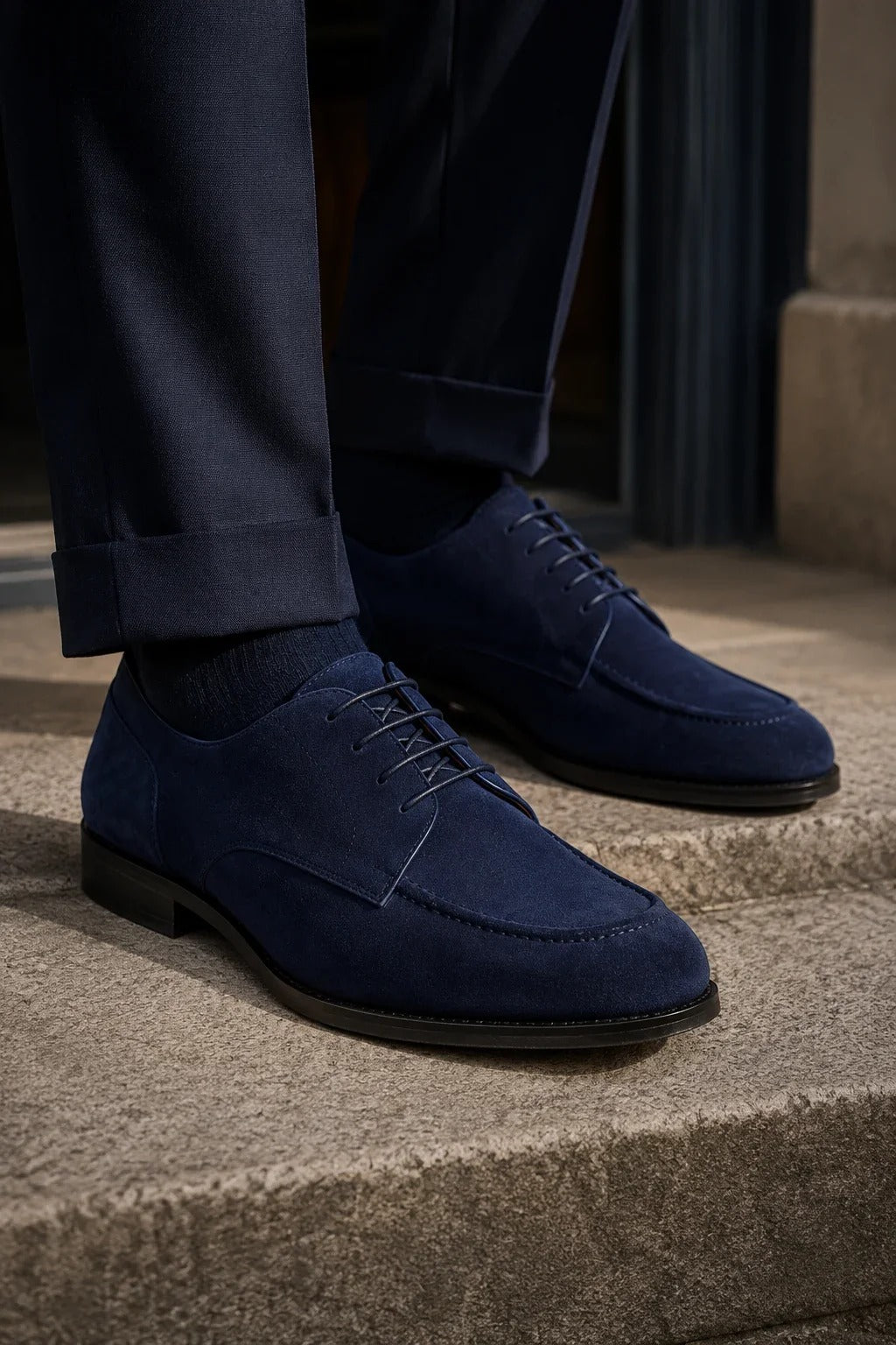 Brera - Klassische Herren-Derby-Schnürschuhe aus marineblauem Wildleder