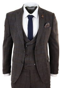 Brown Check 3 Piece Tweed Suit