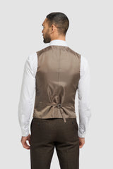 Brauner Tweed-Anzug für Herren, 3-teilig, kariert | Cremefarbene, zweireihige Weste