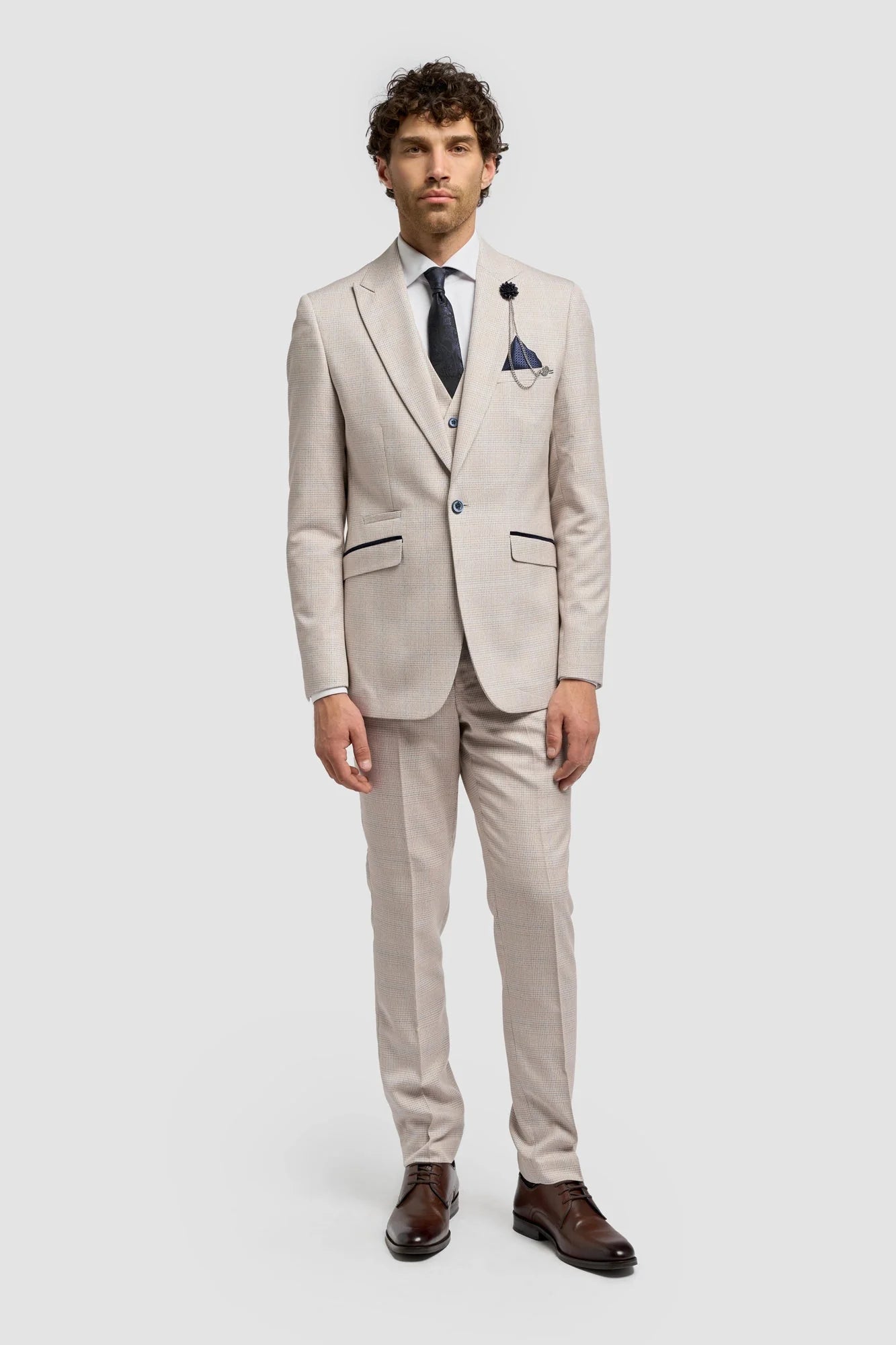 Caridi - Herren Tweed Beige Hochzeitsblazer