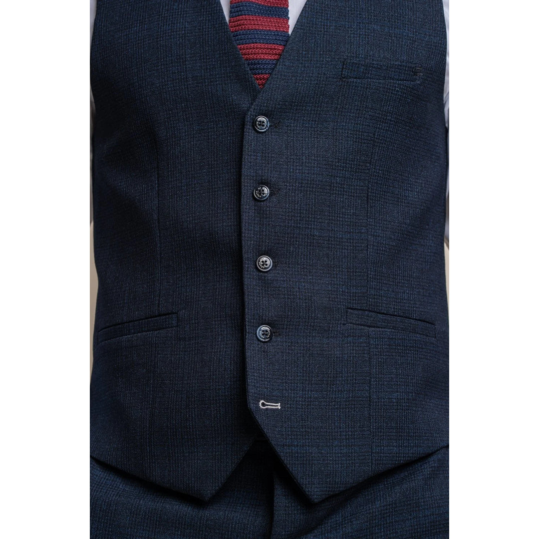 Caridi - Men's Tweed Navy Blue Waistcoat