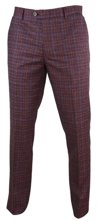 Mens Wine / Maroon Checked Vintage Trousers - Cavani Carly