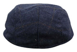 Cavani Kempson Flat Cap - Mens Tweed Wool Check Grandad Hat Vintage - Olive Green/Navy Blue