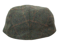 Cavani Kempson Flat Cap - Mens Tweed Wool Check Grandad Hat Vintage - Olive Green/Navy Blue