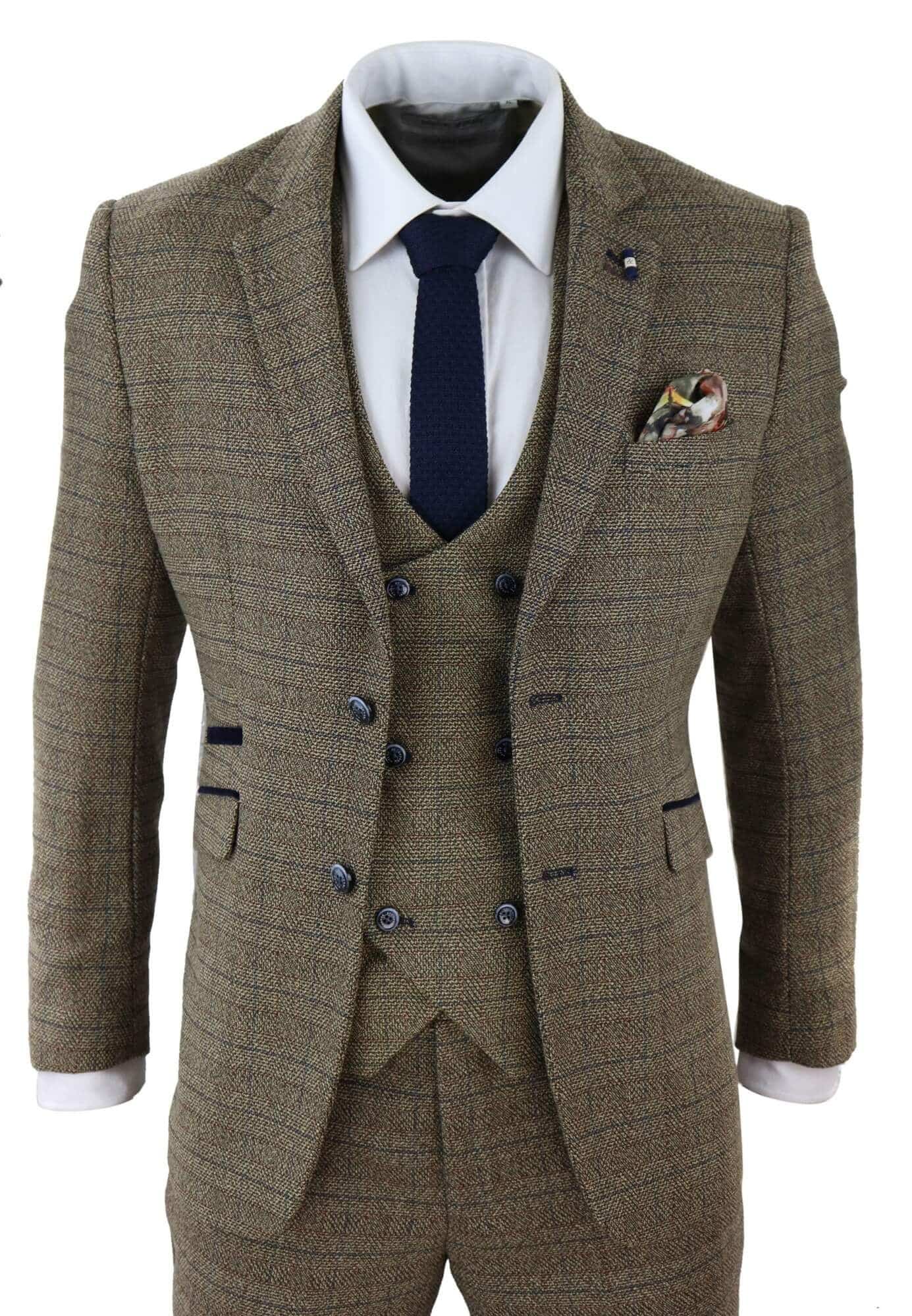 Cavani Ascari - Men's 3 Piece Oak Brown Tweed Check Suit