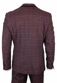 Cavani Carly - Men's 3 Piece Tweed Check Burgundy Suit