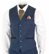 Cavani Carnegi - Mens 3 Piece Navy Blue Tweed Check 1920's Vintage Suit