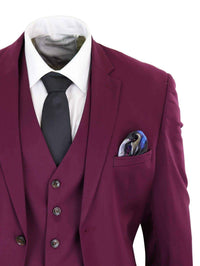 Cavani Magnus - Men's 3 Piece Cassic Burgundy Wine Suit