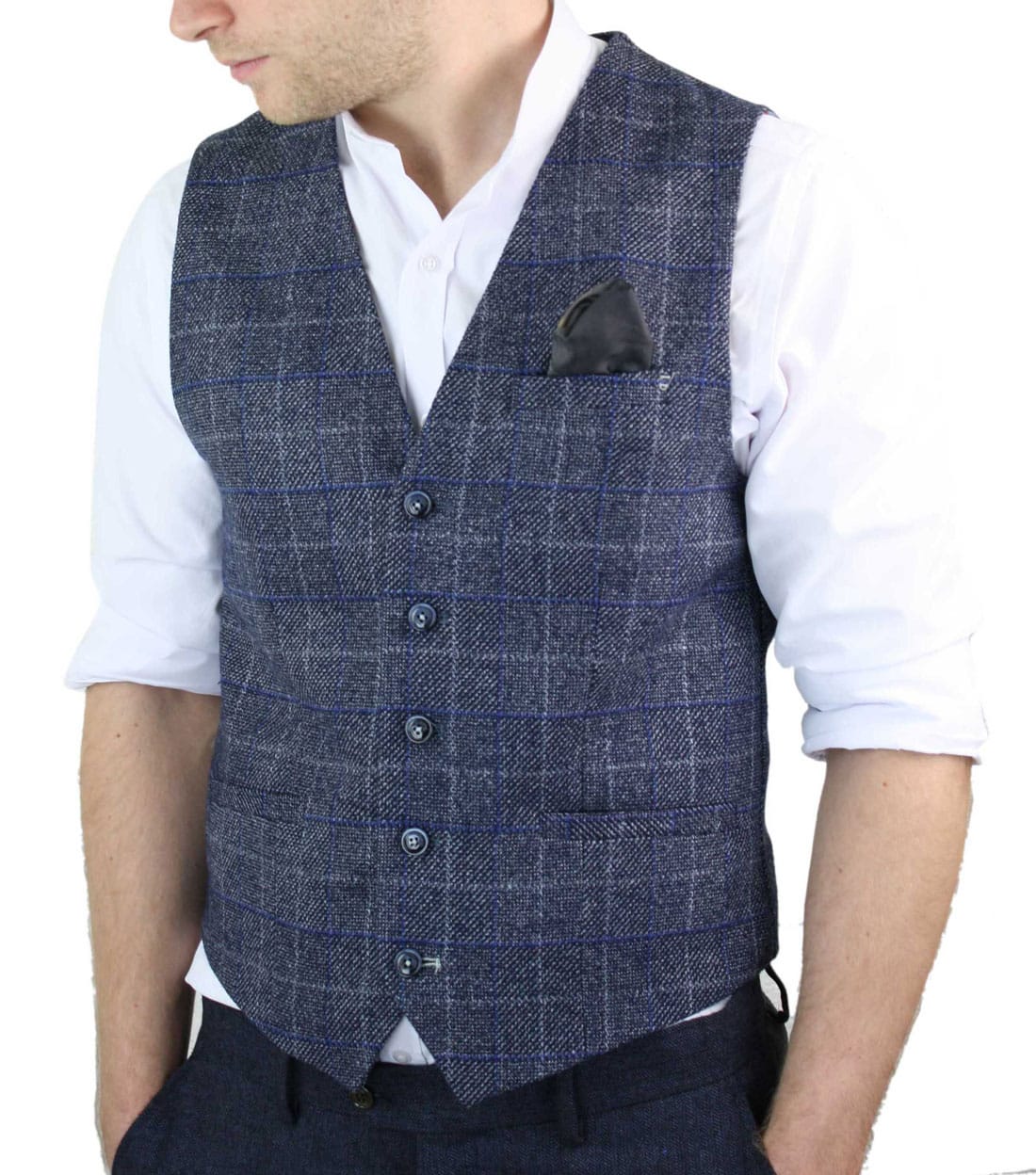 Cavani Miles - Men's Blue Tweed Check Waistcoat