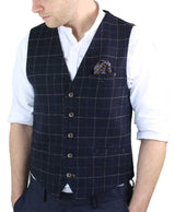 Cavani Shelby - Men's Navy-Blue Check Tweeed Waistcoat