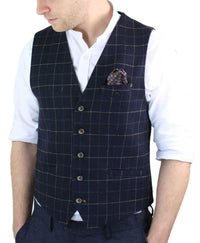 Cavani Shelby - Men's Navy-Blue Check Tweeed Waistcoat