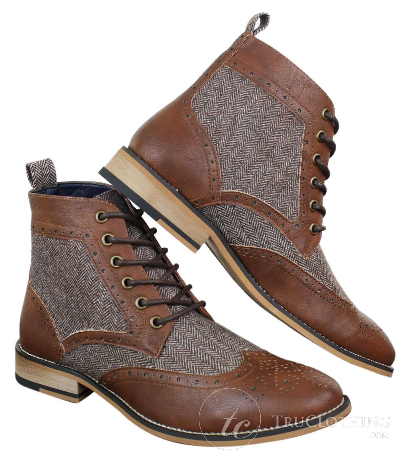Cavani Sherlock - Mens Leather & Tweed Herringbone Ankle Boots
