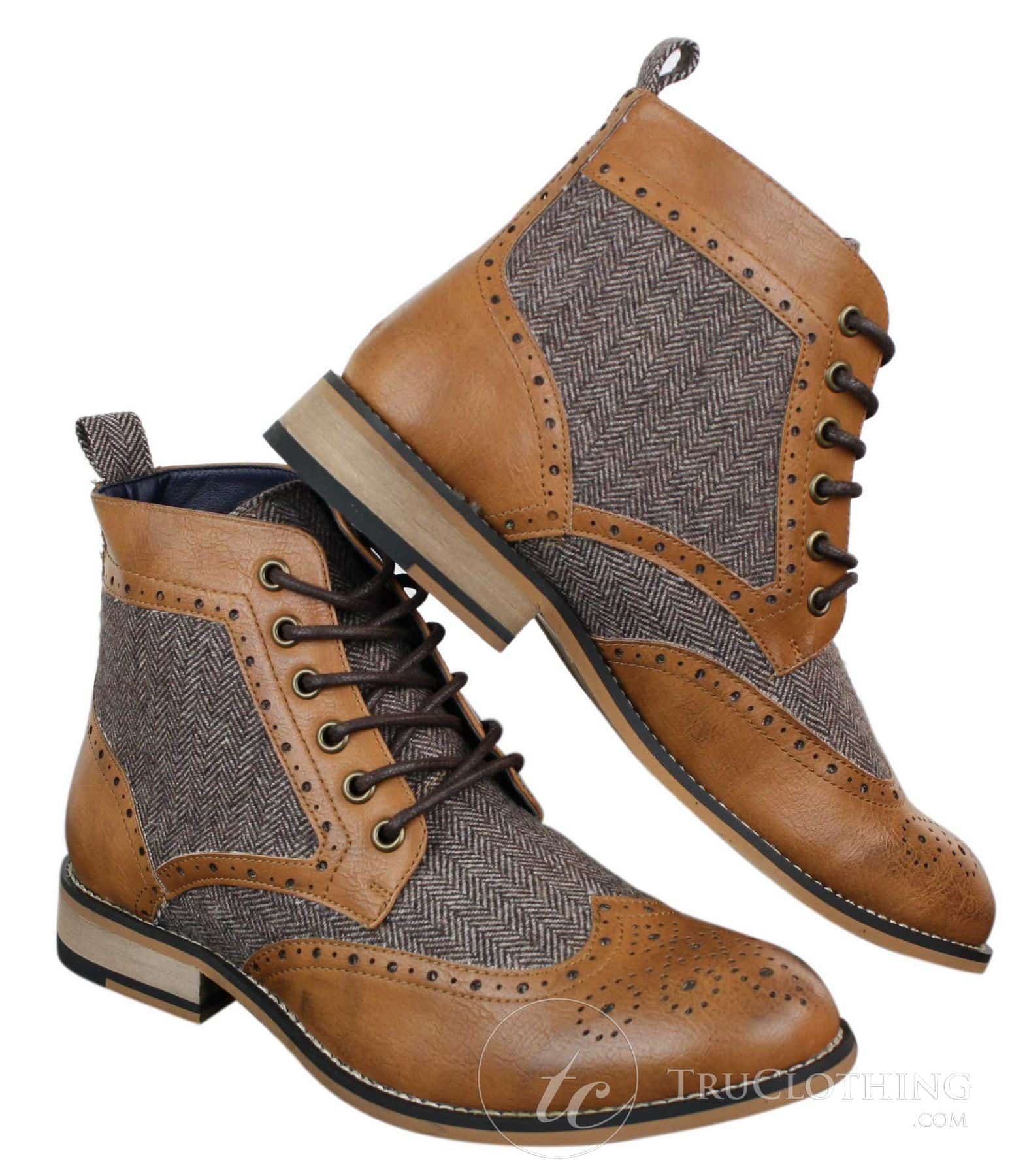 Cavani Sherlock - Mens Leather & Tweed Herringbone Ankle Boots