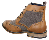 Cavani Sherlock - Mens Leather & Tweed Herringbone Ankle Boots