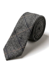 Anthrazitgraue karierte Tweed-Krawatte mit Einstecktuch und Krawattenklammer - Anthrazitgrau