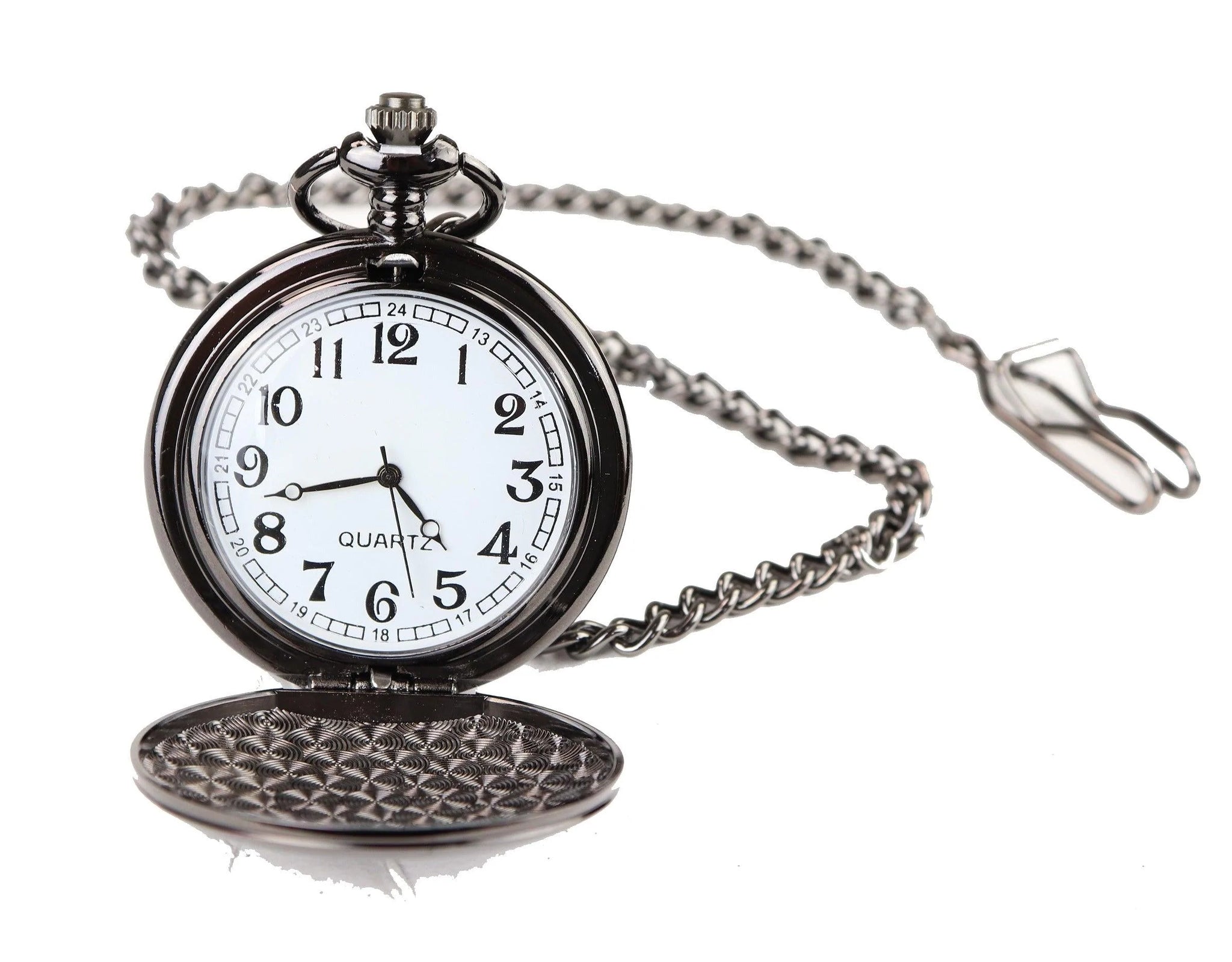 Classic 1920's Style Pocket Black Watch with Chain