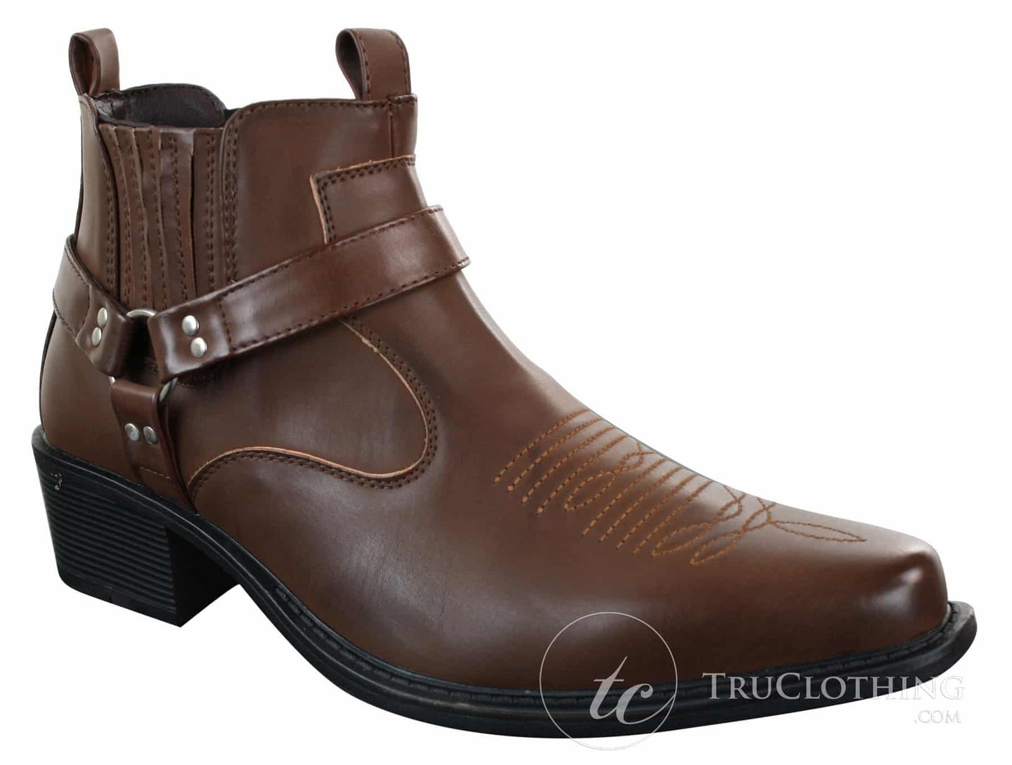 CLASSIQUE MBO 3136 Mens Tan Brown Black Ankle Boots Leather Slip On Cowboy Western Riding Buckle