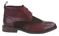 Mens Leather & Tweed Laced Ankle Boots