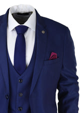 Mens 3 Piece Royal Blue Suit Slim Fit Classic Grooms Marc Darcy Danny Classic Wedding