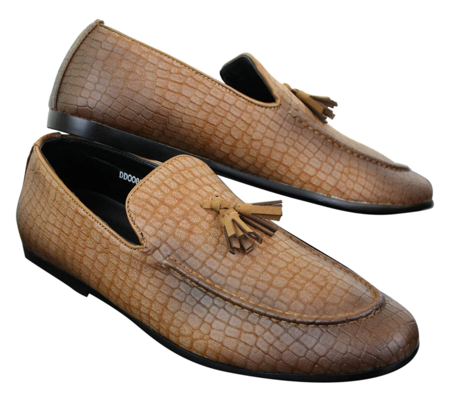 Elong DD0085 - Mens Snake Crocodile Leather PU Loafers Driving Shoes Slip On Tassel Comfort Vintage