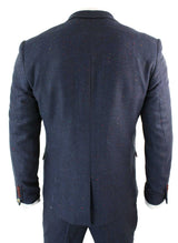 Men's 3 Piece Navy-Blue Slim Fit Suit with Wine Trim