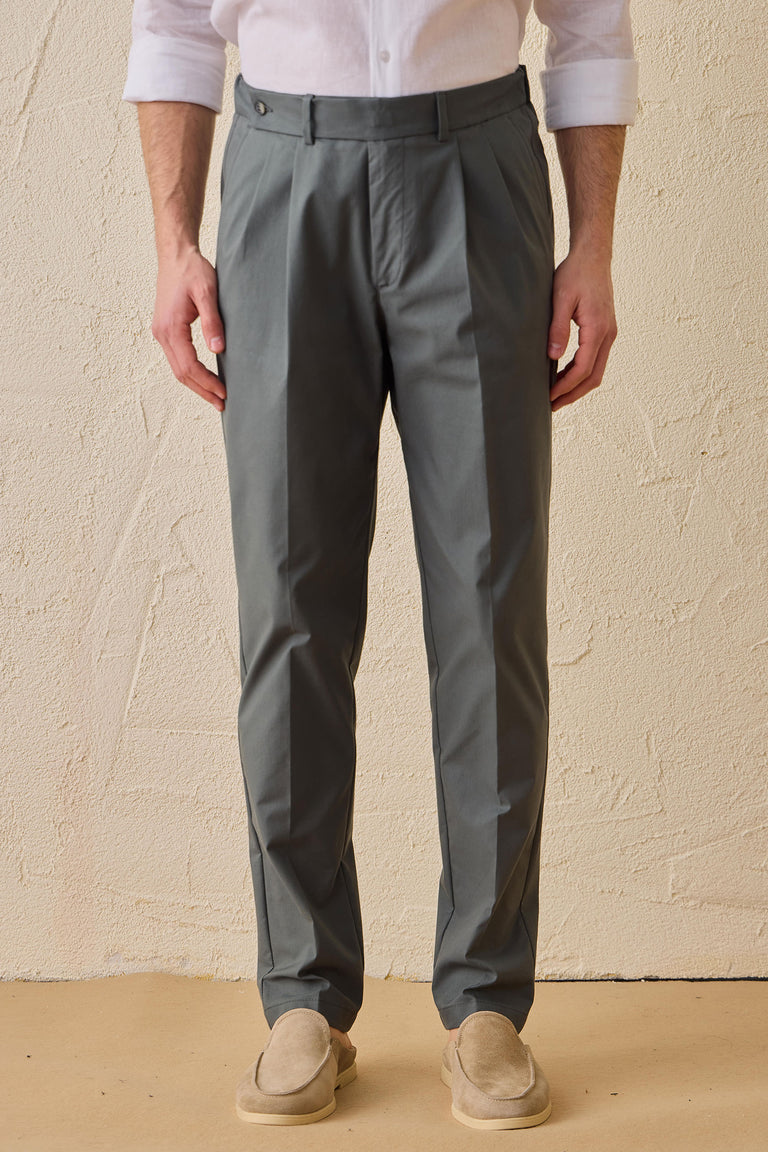 Salbeigrüne, plissierte, elegante Freizeithose für Herren, klassische Passform