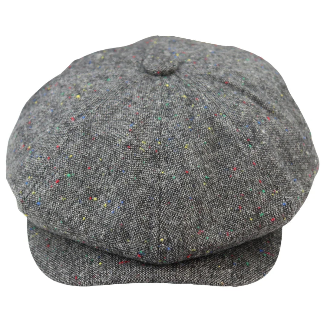 8 Panel Baker Boy Cap Shelby Hat Wool Tweed Classic Grey Razor