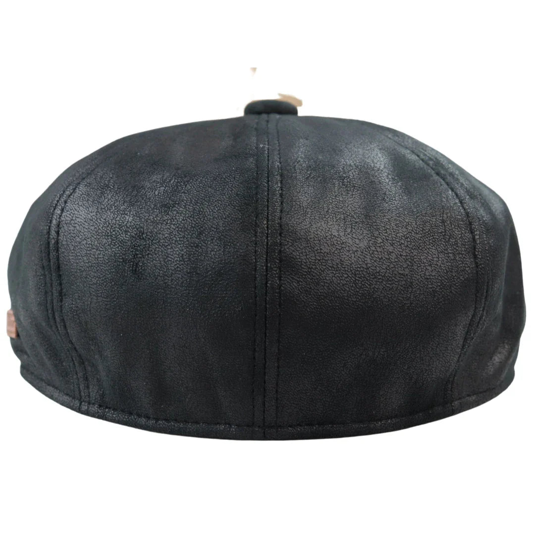 Men's 8 Panel Razor Baker Boy Hat PU Leather Blinders Newsboy Flat Cap Black