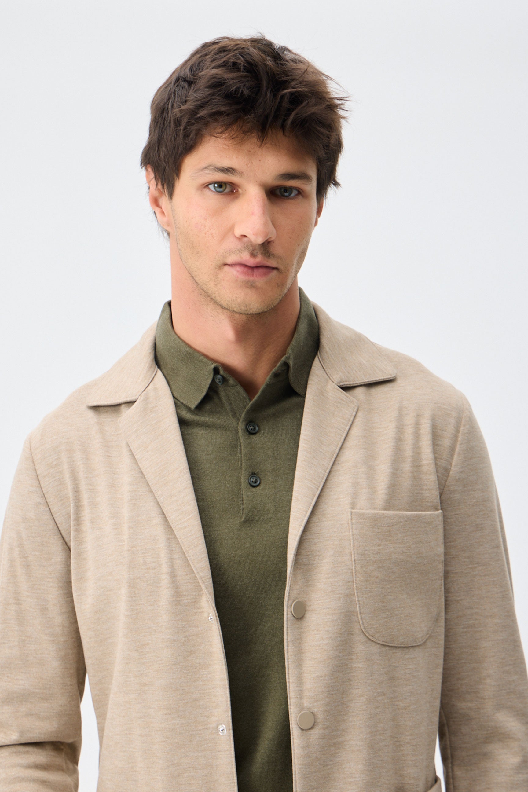Beige Herren-Blazer aus weichem Jersey, elegant-lässig