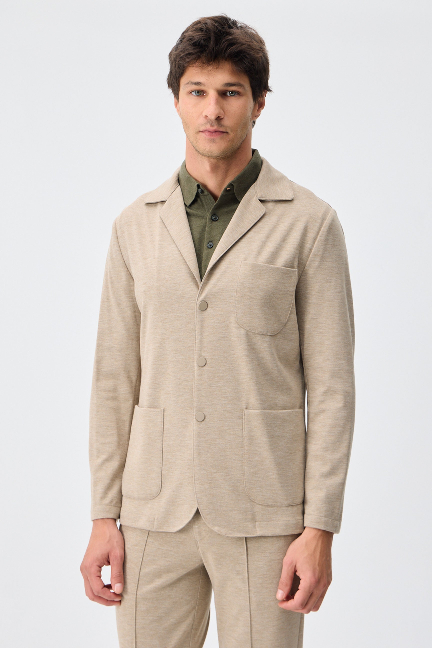 Beige Herren-Blazer aus weichem Jersey, elegant-lässig