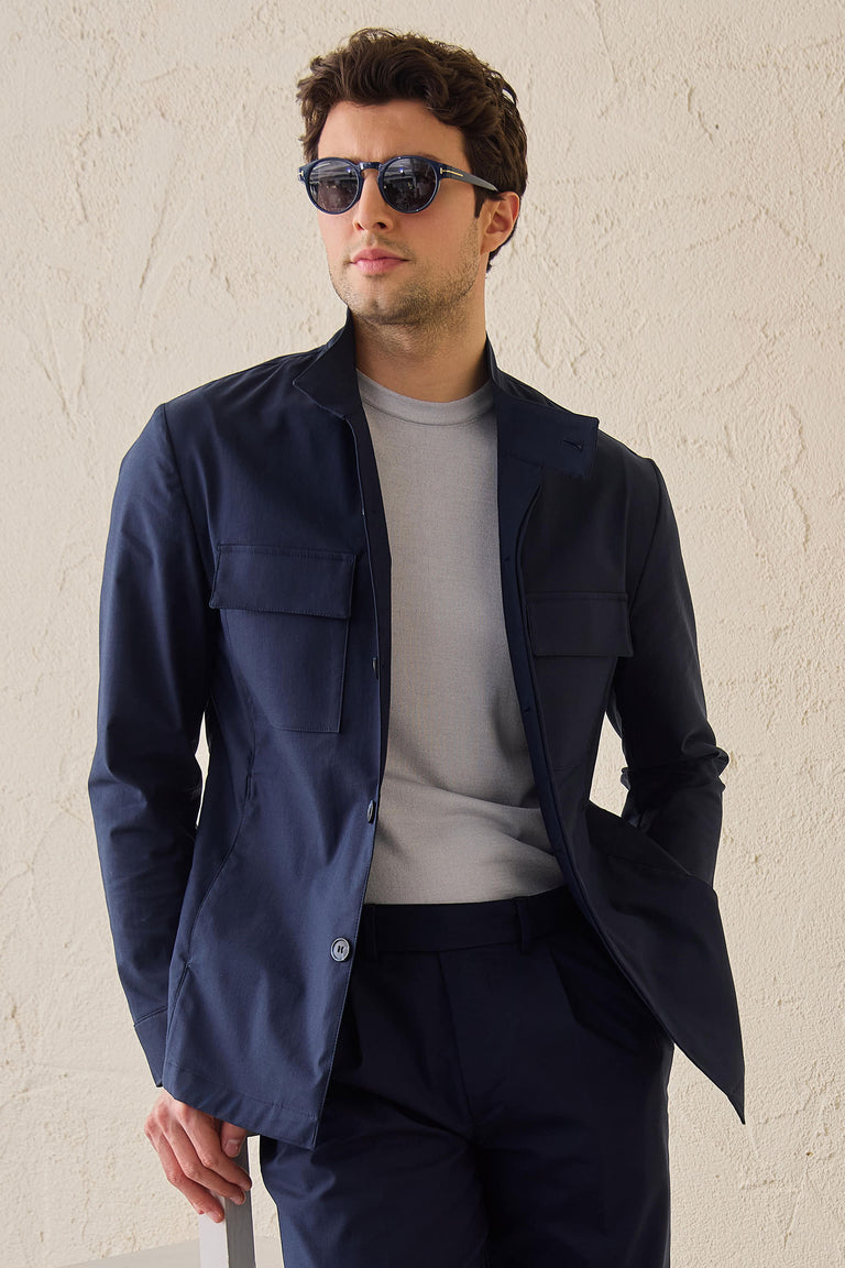 Herren-Utility-Jacke in Marineblau, leichte Baumwollmischung, elegante Freizeitjacke