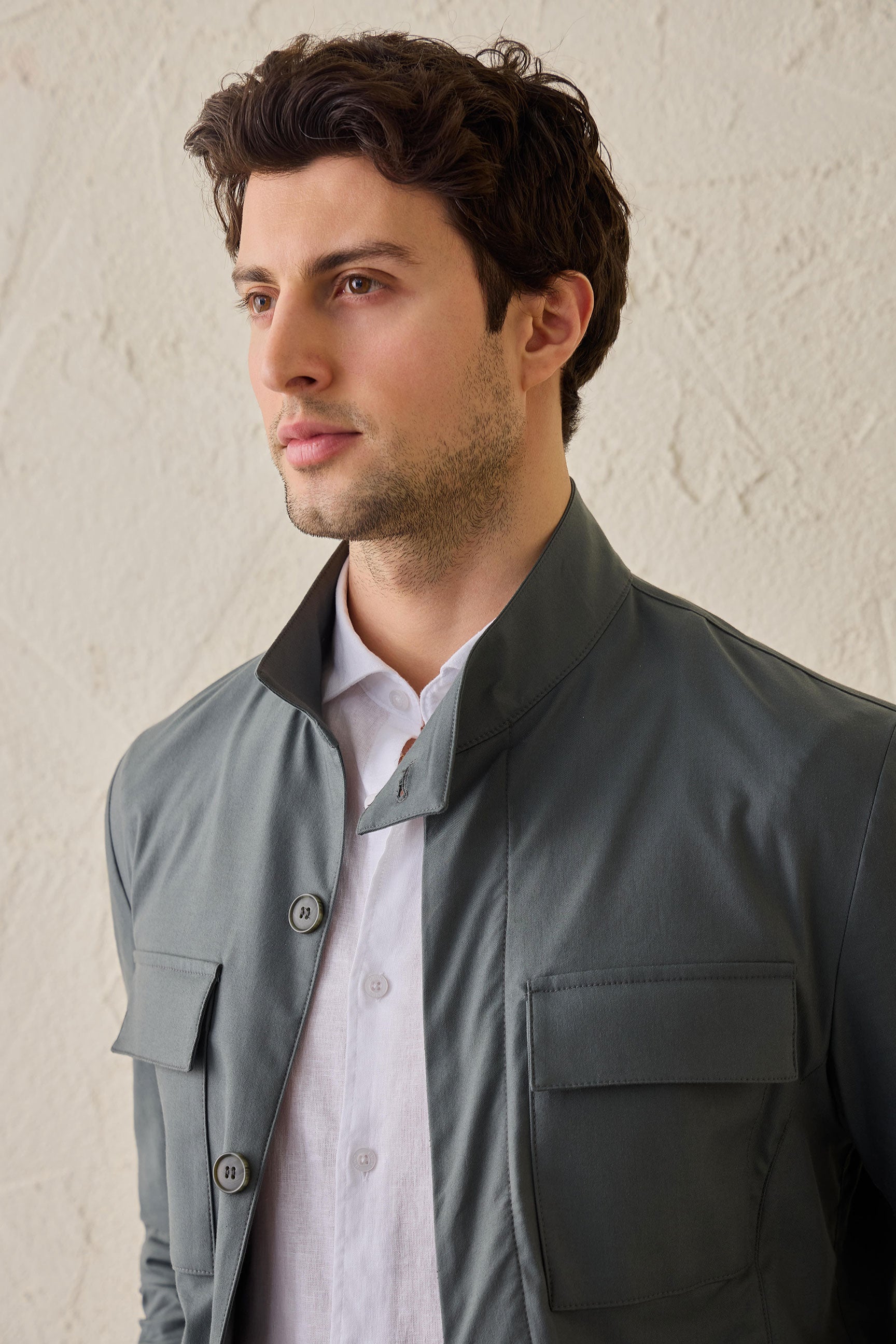 Herren-Utility-Jacke in Salbeigrün, leichte, elegante Freizeitjacke