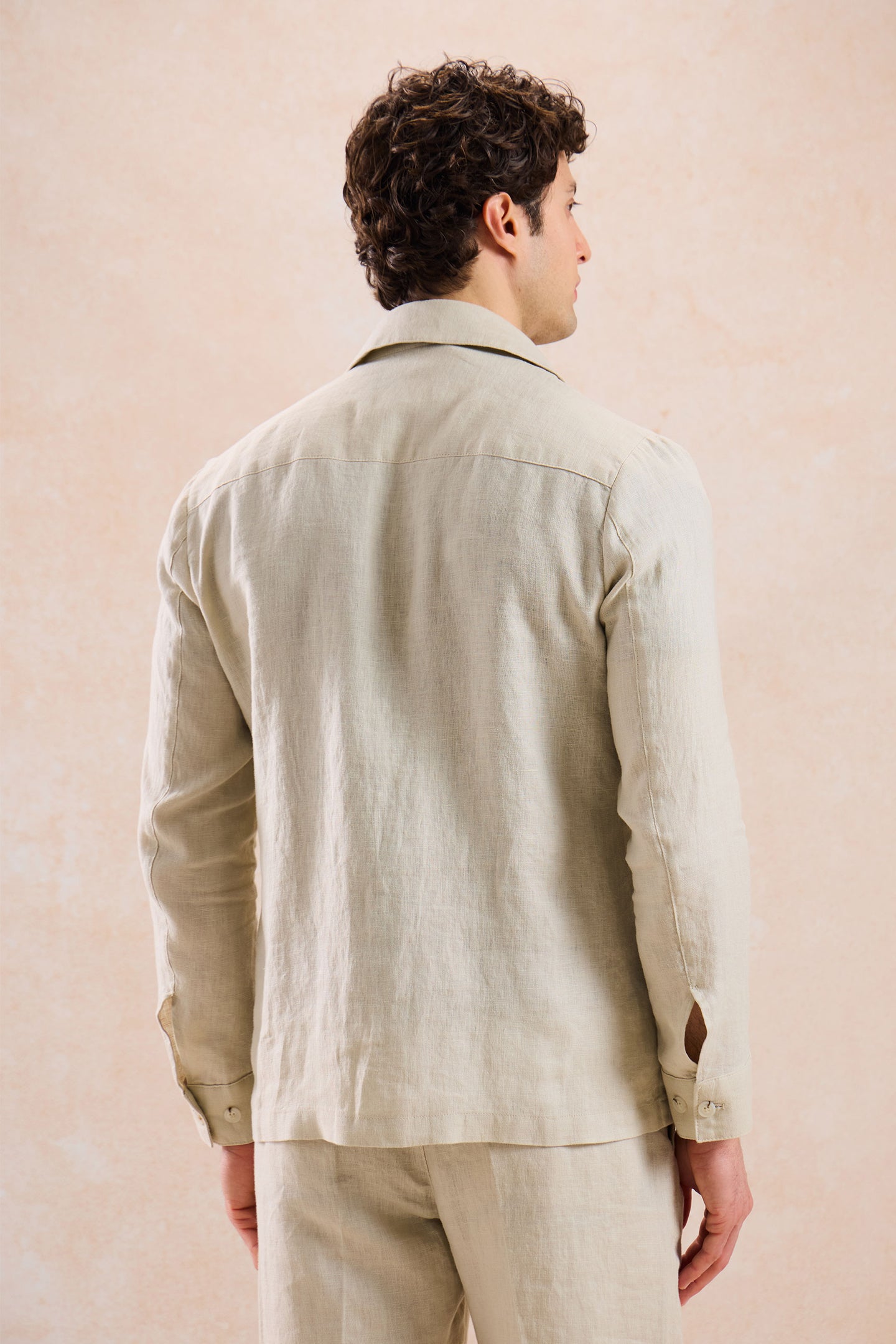 Beige Leinen-Anzug für Herren, elegant-lässig, 2-teilig, mit Reißverschluss vorne, Safari-Stil, Sommer