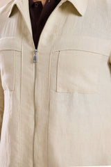 Beige Leinenhemdjacke für Herren mit Reißverschluss, leichtes Sommer-Overshirt